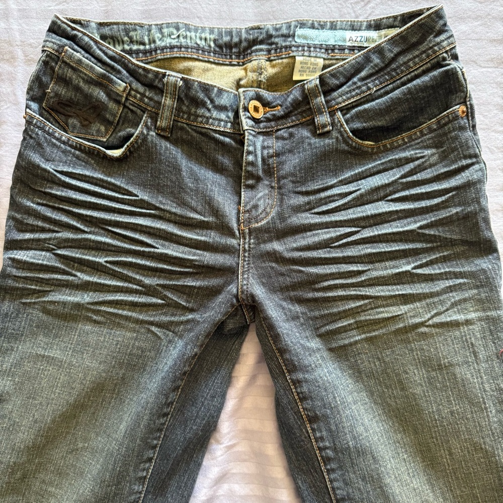 Azzuré Jeans Women’s Y2K Bootcut Denim Pants Mid Rise Whisker Wash Size 14 - Picture 4 of 8